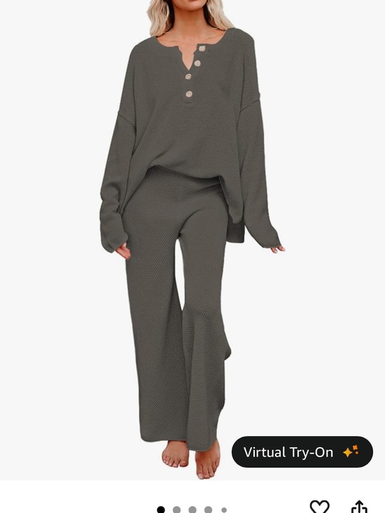 Pants - Waffle Knit Henley Lounge Pants Set - army green